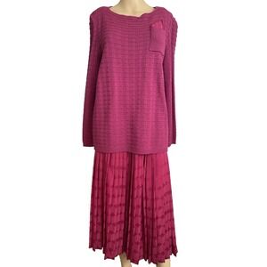 Castleberry Sweater Pleated Skirt Suit Women's 16 Cardigan Cranberry Red Retro